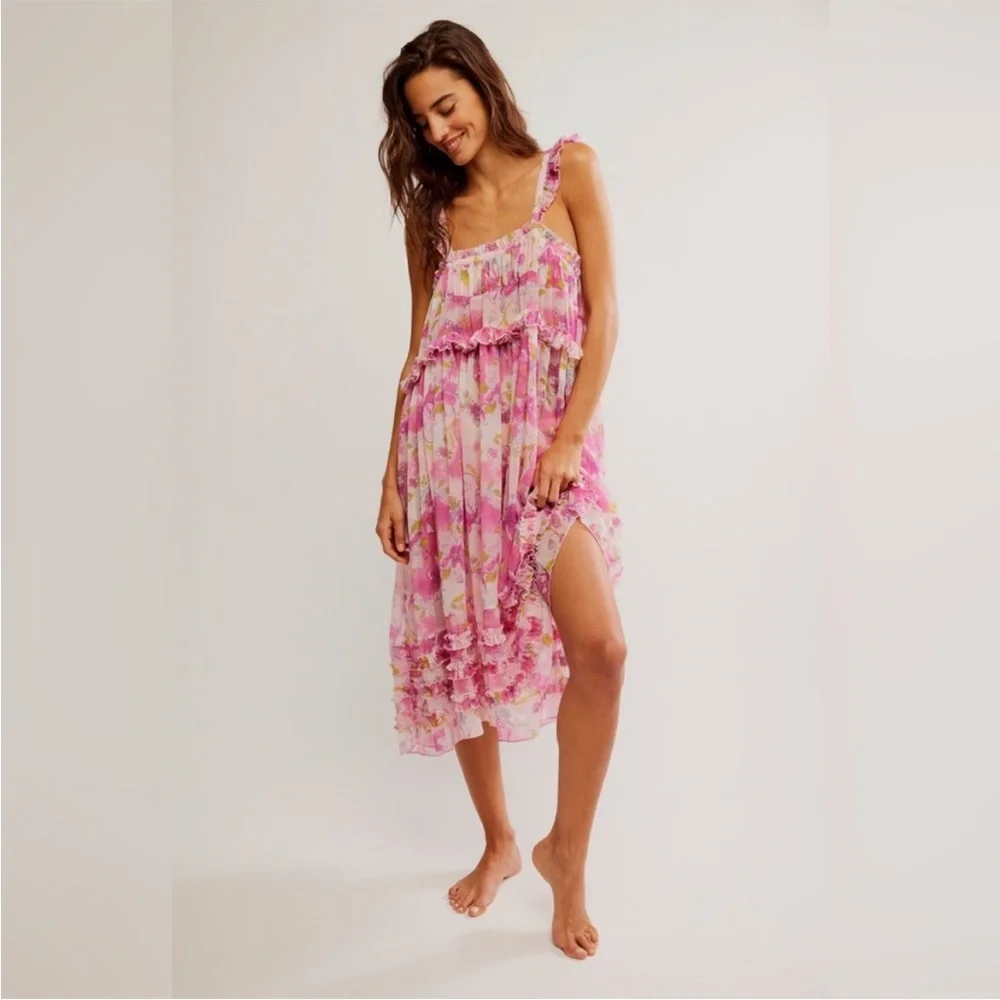 Free People Moon Phase Printed Midi Dress in Pop Combo